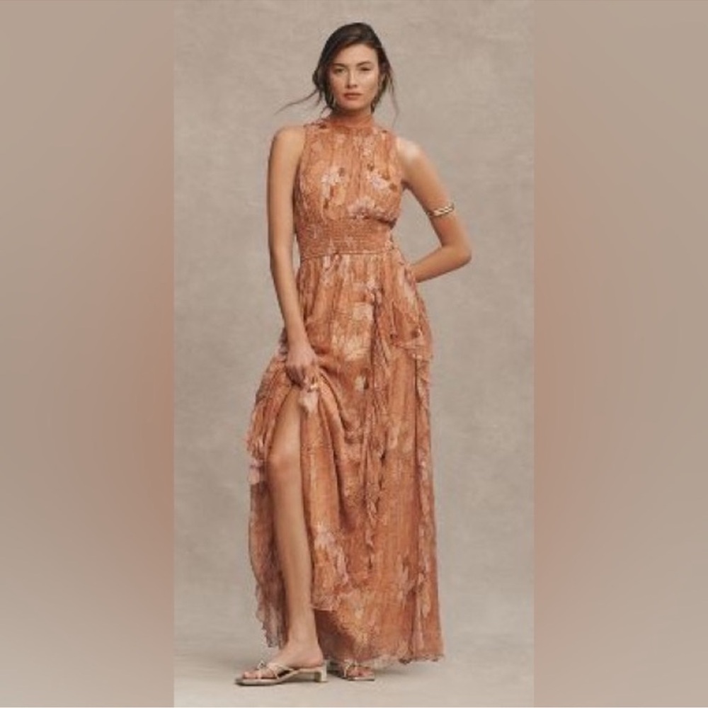 Anthropologie BHLDN Floral Ruffle Maxi Dress Medium NWT